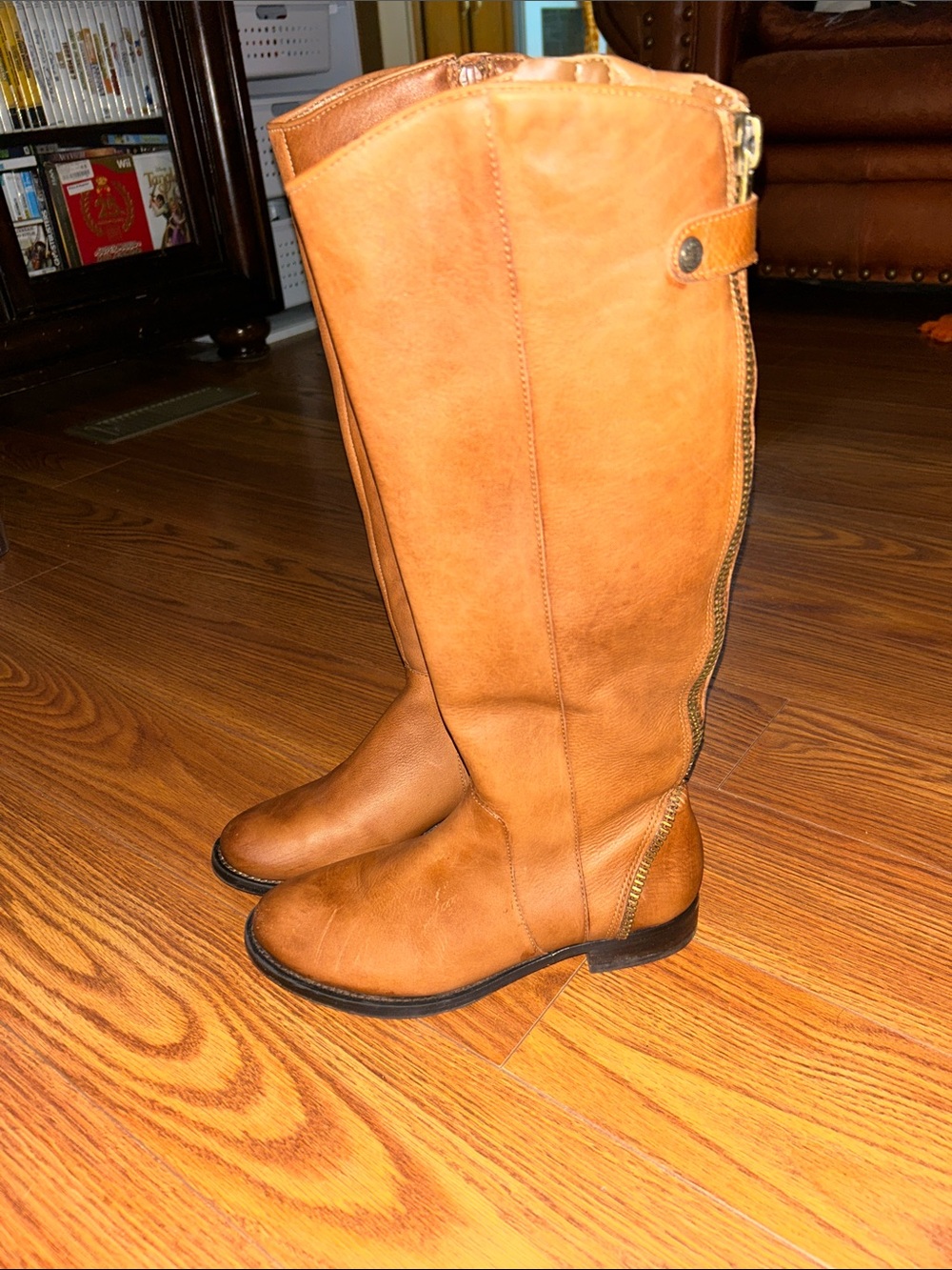 Arturo Chiang Soft Leather Tall Knee High Riding Boots in Cognac Brown Size 6.5